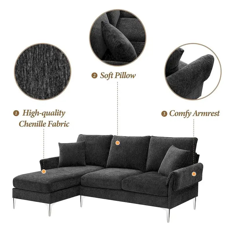 L-shaped Convertible Sectional Sofa, Chenille Sofa Couch with Reversible Chaise Lounge for Living Room, Apartment