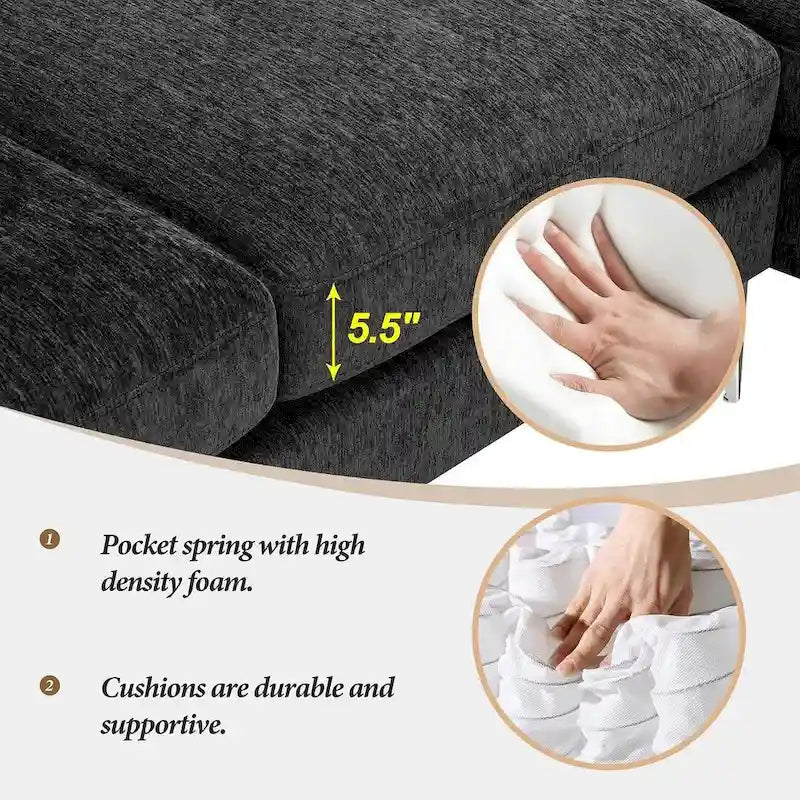 L-shaped Convertible Sectional Sofa, Chenille Sofa Couch with Reversible Chaise Lounge for Living Room, Apartment