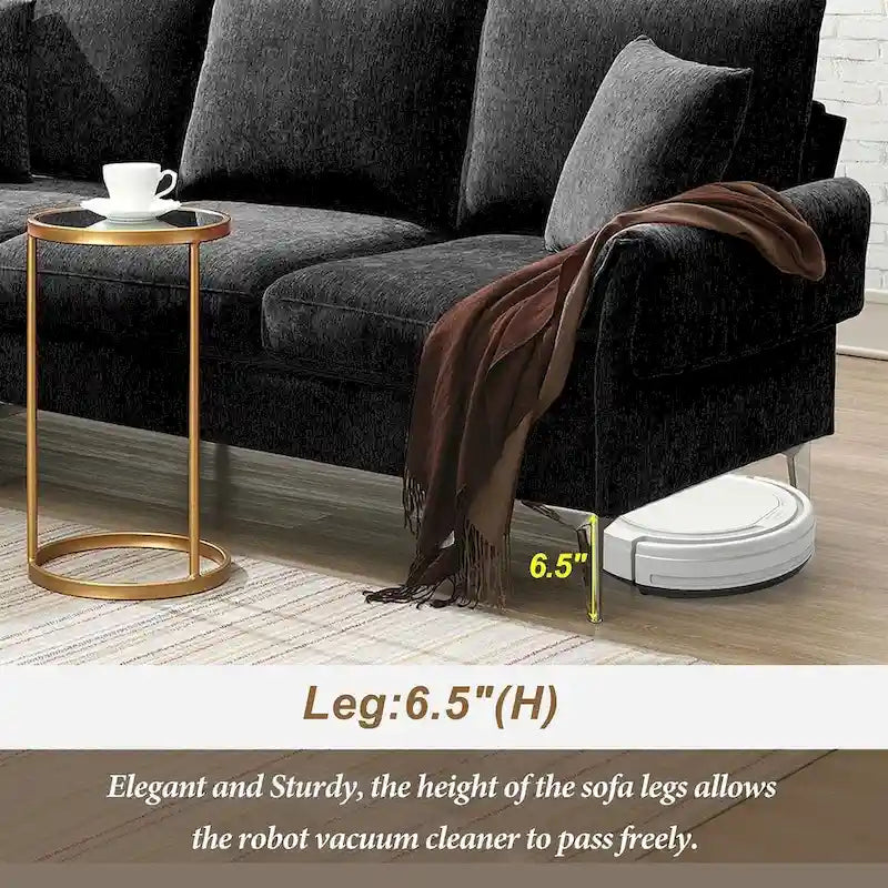 L-shaped Convertible Sectional Sofa, Chenille Sofa Couch with Reversible Chaise Lounge for Living Room, Apartment