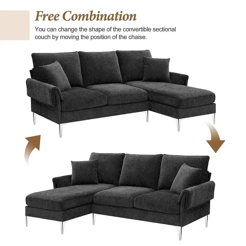 L-shaped Convertible Sectional Sofa, Chenille Sofa Couch with Reversible Chaise Lounge for Living Room, Apartment