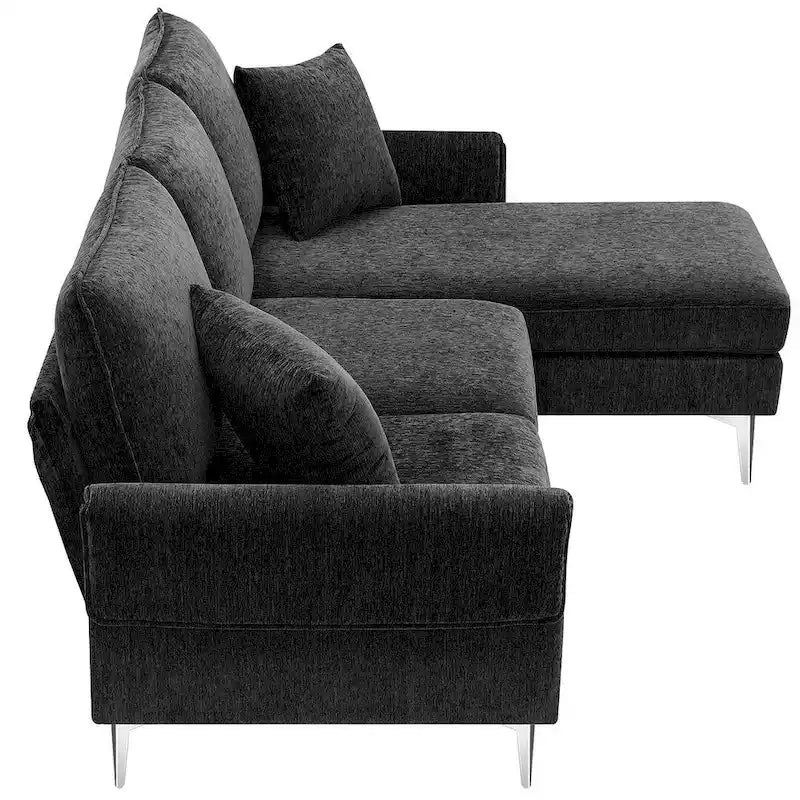 L-shaped Convertible Sectional Sofa, Chenille Sofa Couch with Reversible Chaise Lounge for Living Room, Apartment
