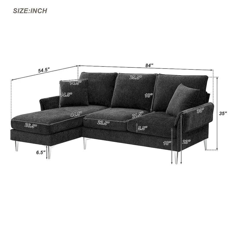 L-shaped Convertible Sectional Sofa, Chenille Sofa Couch with Reversible Chaise Lounge for Living Room, Apartment