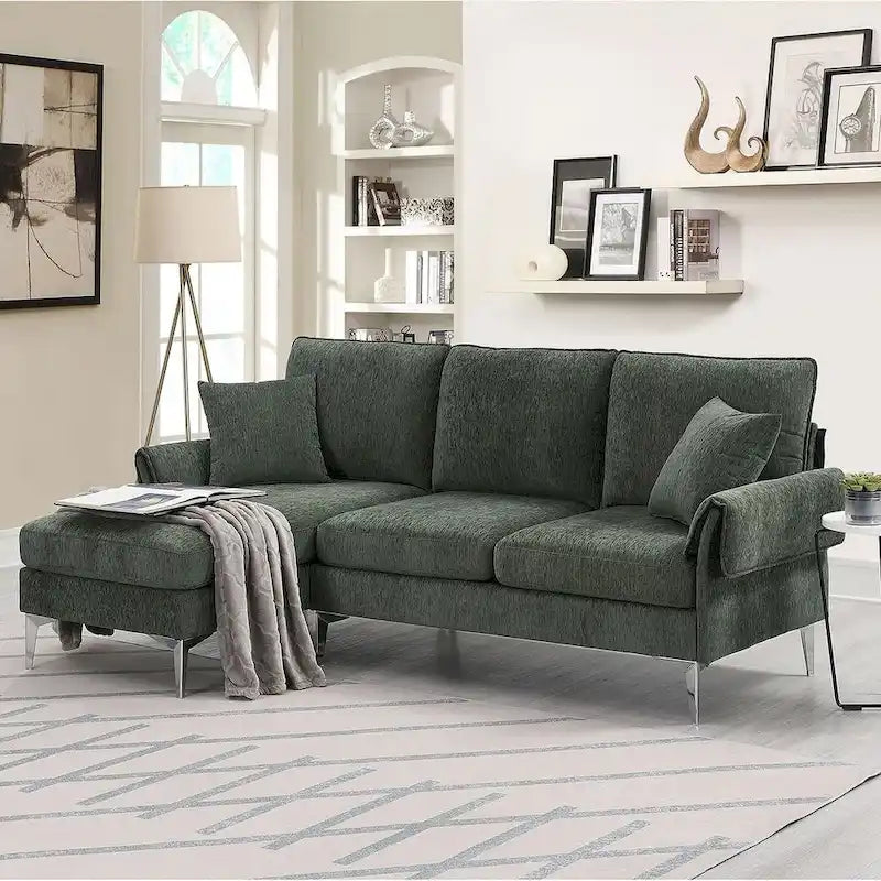 L-shaped Convertible Sectional Sofa, Chenille Sofa Couch with Reversible Chaise Lounge for Living Room, Apartment