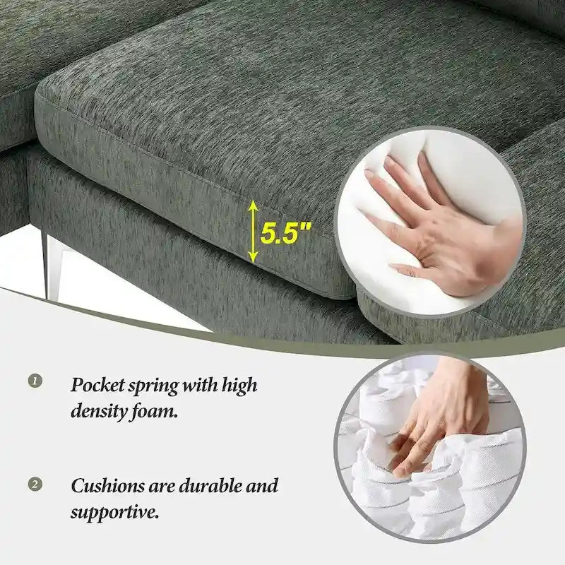 L-shaped Convertible Sectional Sofa, Chenille Sofa Couch with Reversible Chaise Lounge for Living Room, Apartment