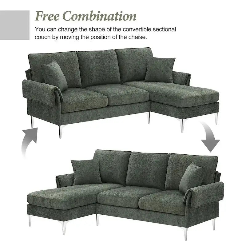 L-shaped Convertible Sectional Sofa, Chenille Sofa Couch with Reversible Chaise Lounge for Living Room, Apartment