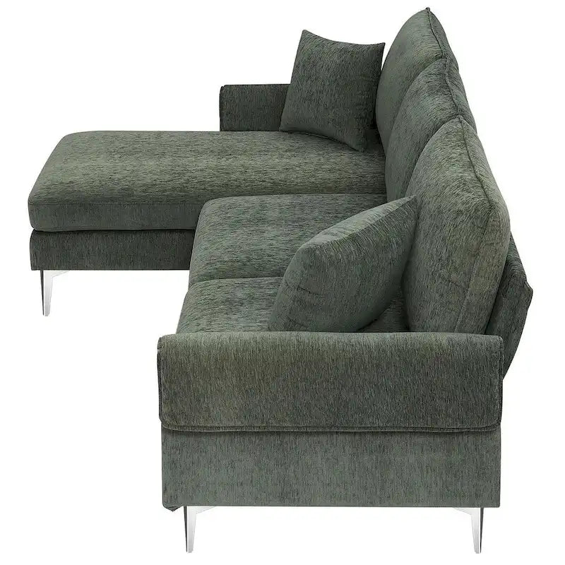 L-shaped Convertible Sectional Sofa, Chenille Sofa Couch with Reversible Chaise Lounge for Living Room, Apartment
