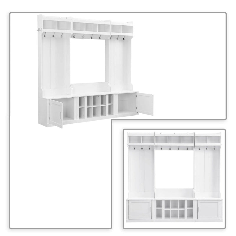 Minimalist 4-In-1 Freestanding Wooden Hall Tree with Multiple Storage Spaces
