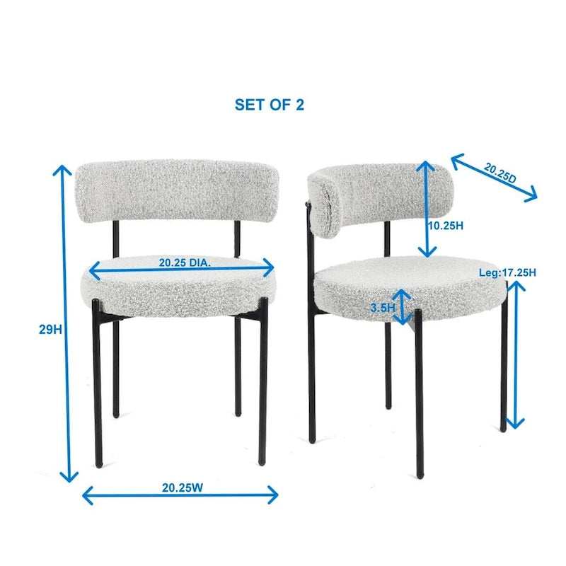 5-Piece Round Dining Set, Trestle Dining Table with 4 Boucle Chairs