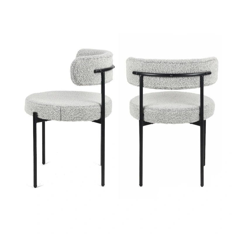 5-Piece Round Dining Set, Trestle Dining Table with 4 Boucle Chairs