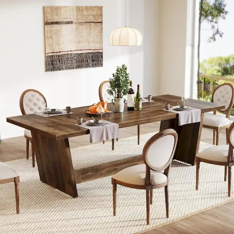 70.87-Inch Wood Dining Table, Large Dining Room Table for 6-8 People, Kitchen Dinner Table