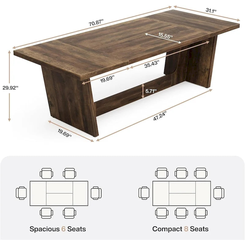 70.87-Inch Wood Dining Table, Large Dining Room Table for 6-8 People, Kitchen Dinner Table