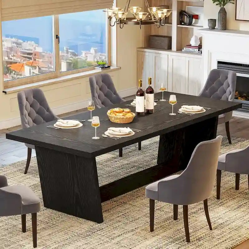 70.87-Inch Wood Dining Table, Large Dining Room Table for 6-8 People, Kitchen Dinner Table