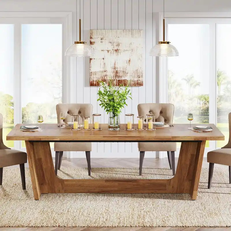 70.87-Inch Wood Dining Table, Large Dining Room Table for 6-8 People, Kitchen Dinner Table