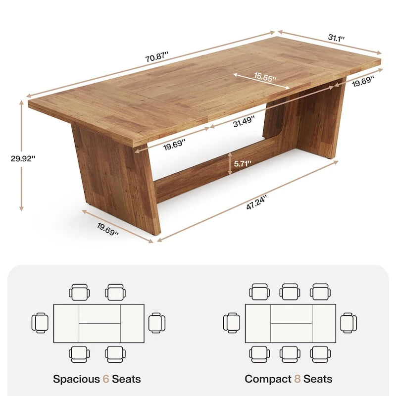 70.87-Inch Wood Dining Table, Large Dining Room Table for 6-8 People, Kitchen Dinner Table