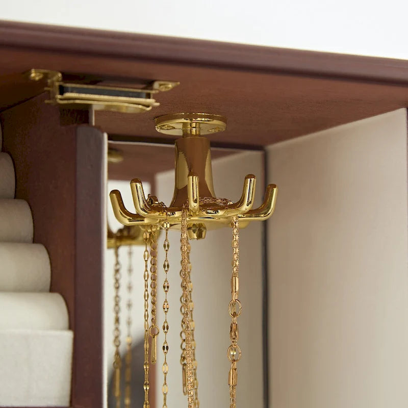 NAT Solid Wooden Jewelry Box with 3-Drawers Built-in Necklace Carousel and Mirror brown - 10*5.2*11.7in