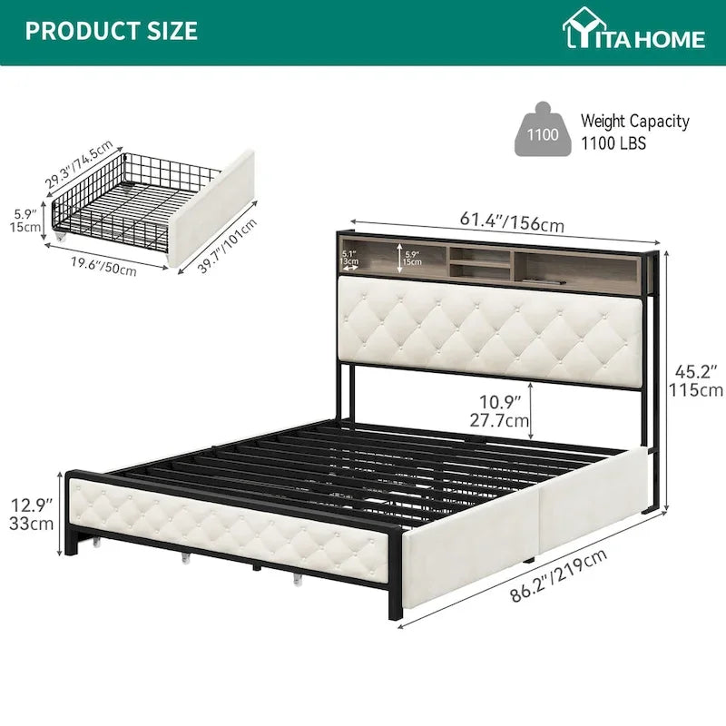 Moasis Upholstered Headboard Platform Bed Frame