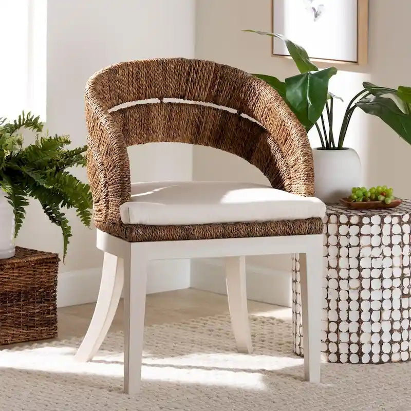 Ubud Bohemian Natural Seagrass and Mahogany Wood Dining Chair