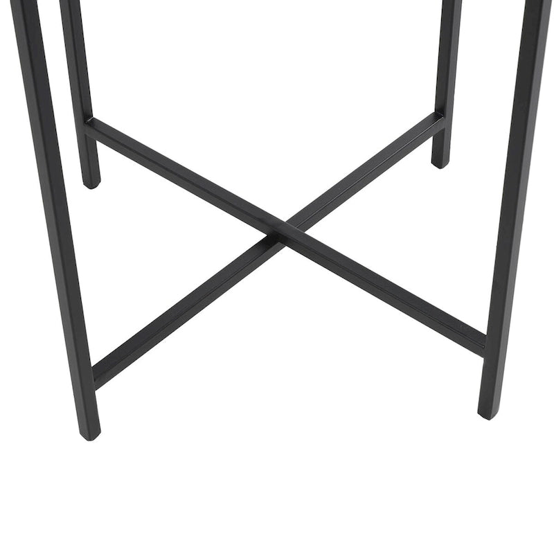 Metal X-Shaped Side End Accent Table with Textured Glass Tabletop - Gold or Black- Roche River Decor