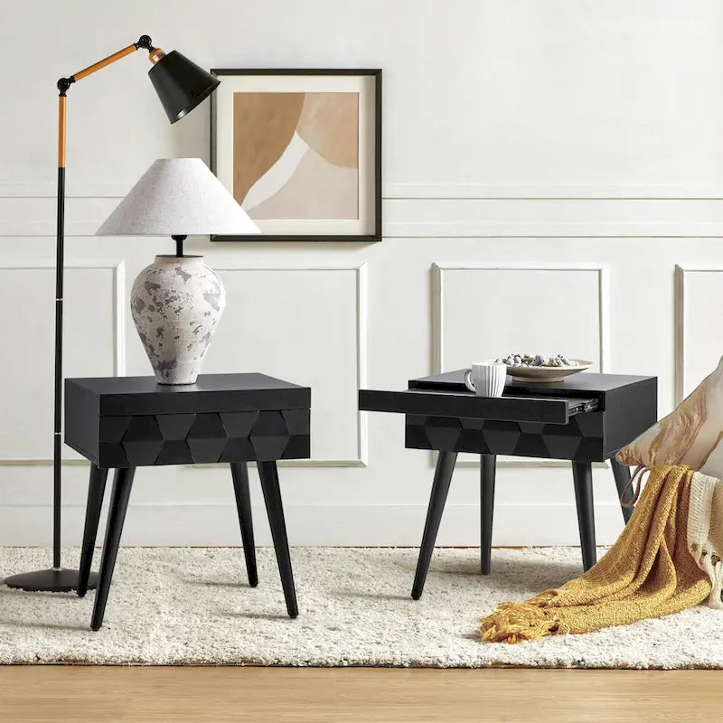 Julian Mid-century Modern End Table with Charging Station Set of 2 by HULALA HOME